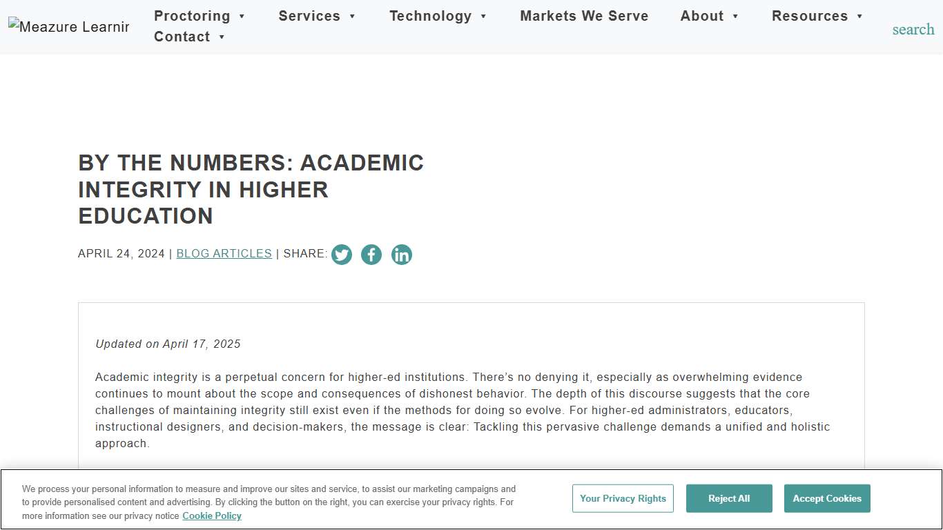 By the Numbers: Academic Integrity in Higher Education Meazure Learning